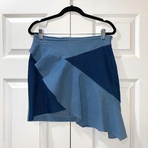 Rehab Asymmetric Ruffle ColorBlock Blue Skirt
